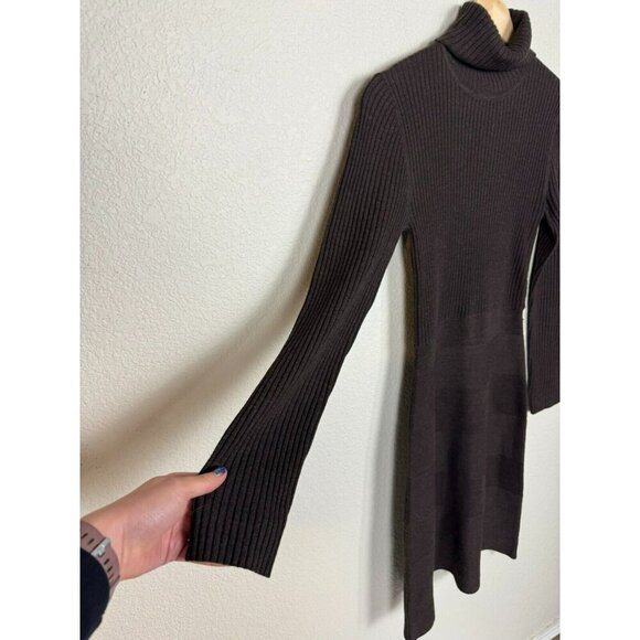 Tory Burch Women's Turtleneck Long Sleeve Rib A Line Sweater Dress Brown Wool - Picture 2 of 10